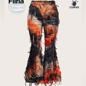 Multicolor Fringe Flare Plus Size Pants 1X